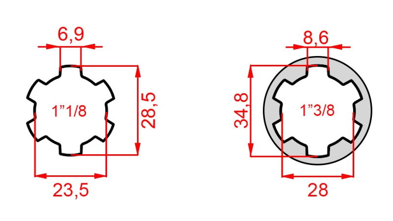 ZAPFWELLENADAPTER MIT BOLZEN VON 1-3/8 AUF 1-1/8 (150 mm)