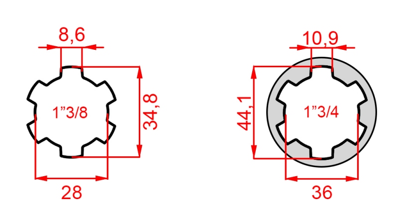 KARDANOVÝ ADAPTÉR S ČAPOM Z 1-3/4 NA 1-3/8 (165 mm)