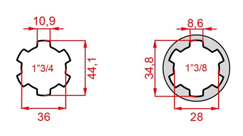КАРДАНЕН АДАПТЕР С ЩИФТ ОТ 1-3/8 КЪМ 1-3/4 (165 mm)