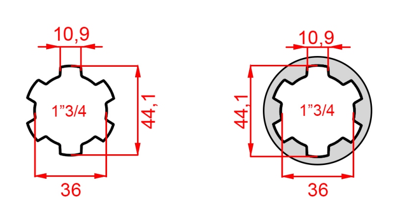 ZAPFWELLENADAPTER MIT BOLZEN VON 1-3/4 AUF 1-3/4 (165 mm)