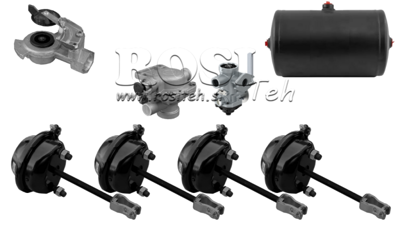 SET OF AIR BRAKES FOR TRAILER COMPLETE SINGLE CIRCUIT SYSTEM 4 CYLINDERS