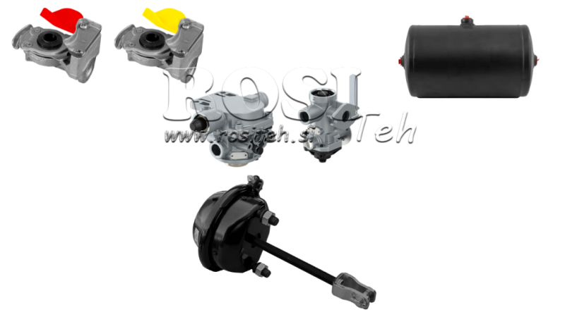 Комплект въздушни спирачки за ремарке, завършен двуверижен система, 1 цилиндър