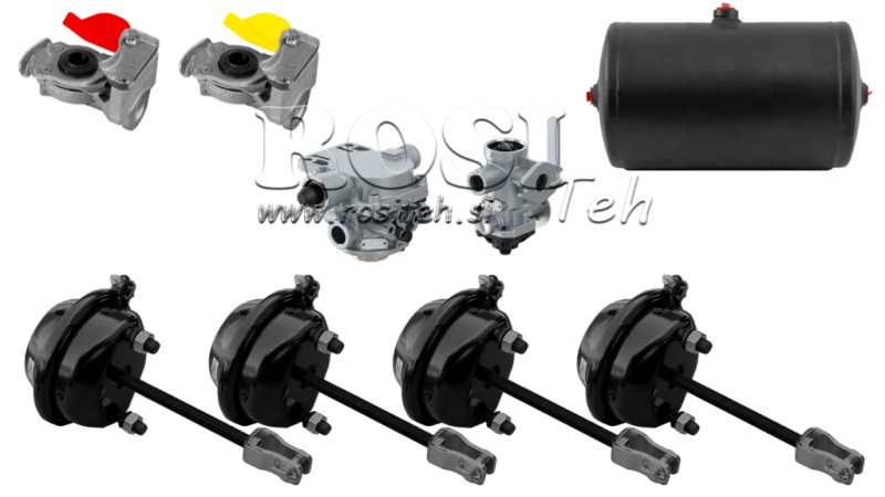 ENSEMBLE DE FREINS À AIR POUR REMORQUE SYSTÈME COMPLET À DOUBLE CIRCUIT 4 CYLINDRES