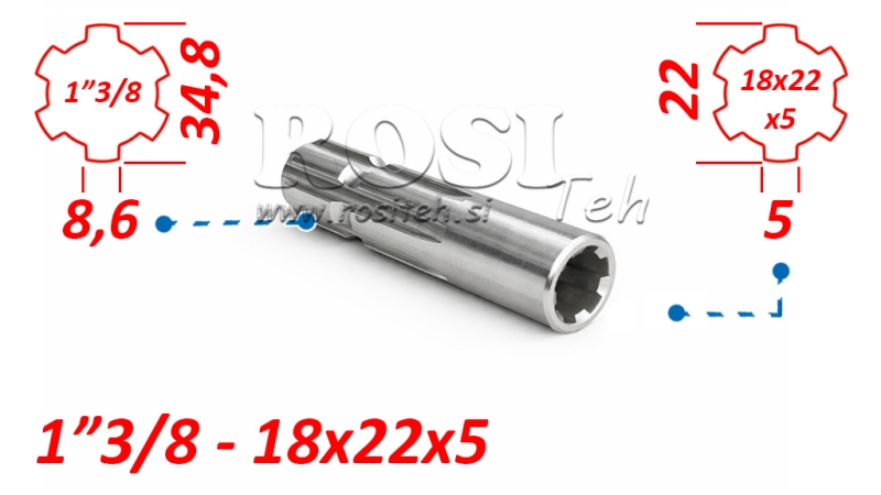 KARDANO ADAPTERIS IŠ 18x22x5 (6 DANTYS) Į 1-3/8 (120 mm)