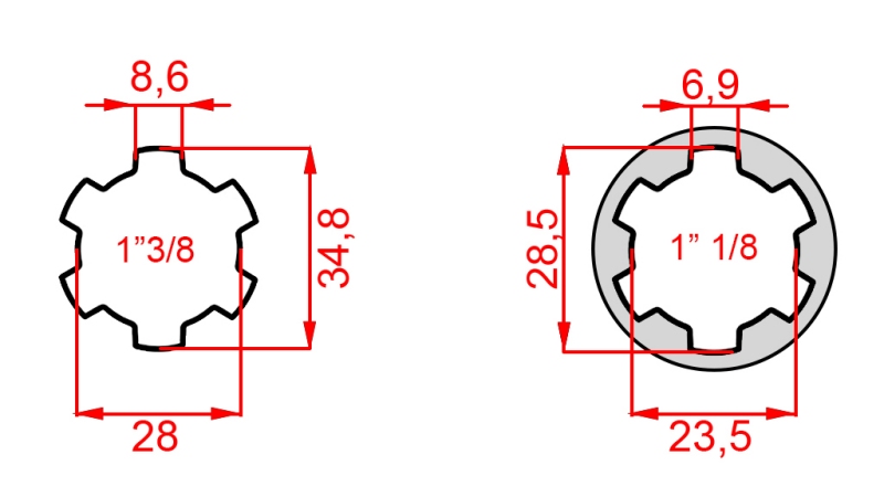 KARDANO ADAPTERIS IŠ 1-1/8 Į 1-3/8 (140 mm)