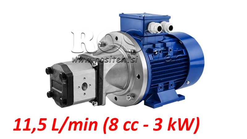 ENSEMBLE DE POMPE HYDRAULIQUE GR.1 8 CCM + MOTEUR ÉLECTRIQUE 3 PHASES - 3 KW (DÉBIT = 11,5 LITRES/MIN)