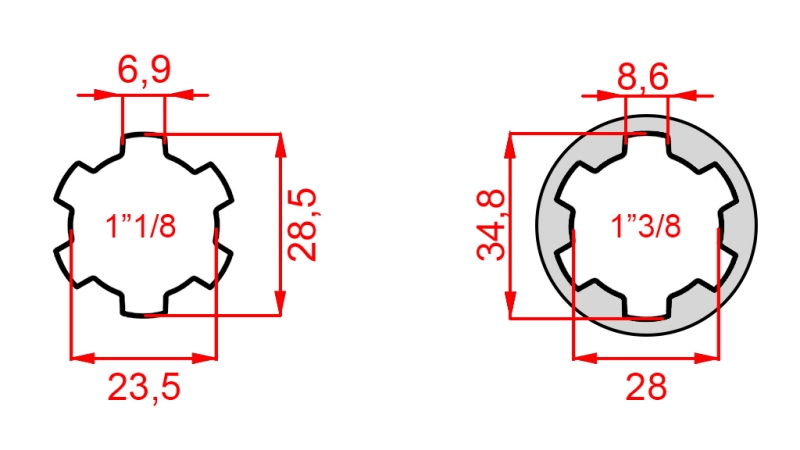 KARDANOVÝ ADAPTÉR Z 1-1/8 NA 1-3/8 (140 mm)