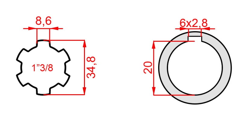 KARDANADAPTER 1-3/8 - AVA fi 20 mm (145 mm)