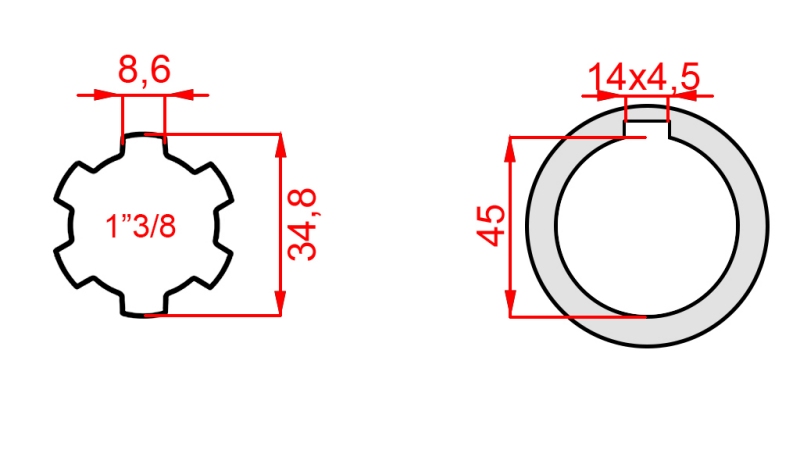 KARDANOVÝ ADAPTÉR 1-3/8 - OTVOR fi 45 mm (180 mm)