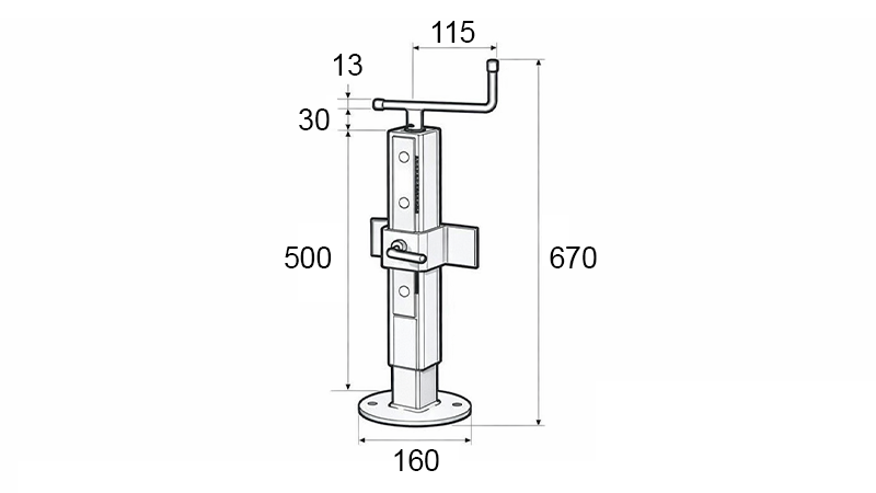 JUSTERBAR GJENGET STØTTEBEN (HØYDE 500 mm - SLAG 300 mm) - 600 kg