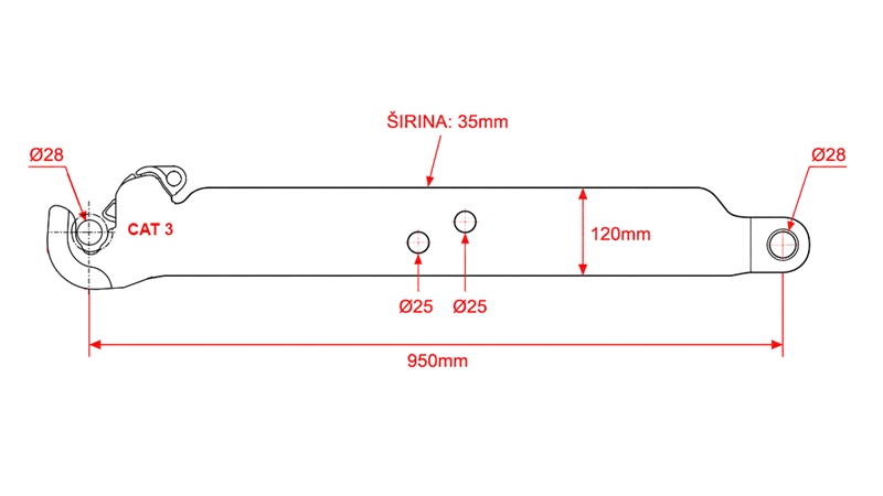 KOLMIPISTENOSTOLAITTEEN ALAVARRET CAT.3 - 120x35 mm - 950 mm (140 HP)