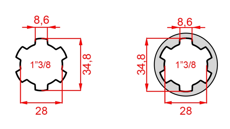 PTO ADAPTER FROM 1-3/8 TO 1-3/8 (150 mm)