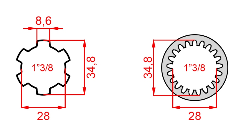 KARDANOVÝ ADAPTÉR Z 1-3/8 (21 DRÁŽEK) NA 1-3/8 (150 mm)