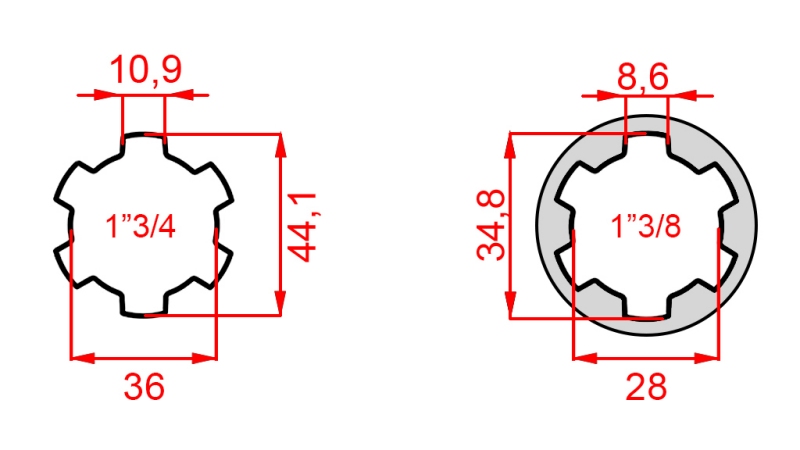 KARDANOVÝ ADAPTÉR Z 1-3/8 NA 1-3/4 (150 mm)