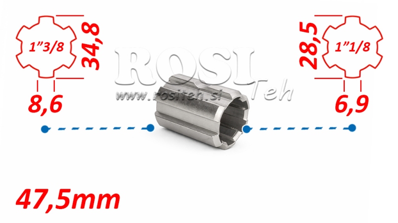 ZAPFWELLENADAPTER ADAPTER VON 1-1/8 AUF 1-3/8 (47,5 mm)