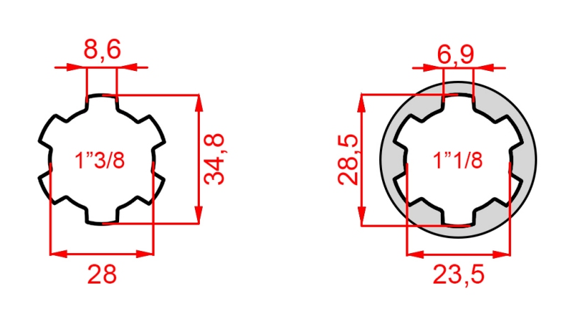 KARDANOVÝ ADAPTÉR ADAPTÉR Z 1-1/8 NA 1-3/8 (76 mm)