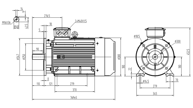 22KW-SÄHKÖMOOTTORI Y3 180L-4_1470RPM 3FAASI JALAT+FLANGE-B3B5