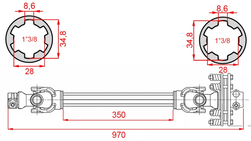 ECO КАРДАНЕН ВАЛ 970mm 70-110HP С ФРИКЦИОНЕН СЪЕДИНИТЕЛ