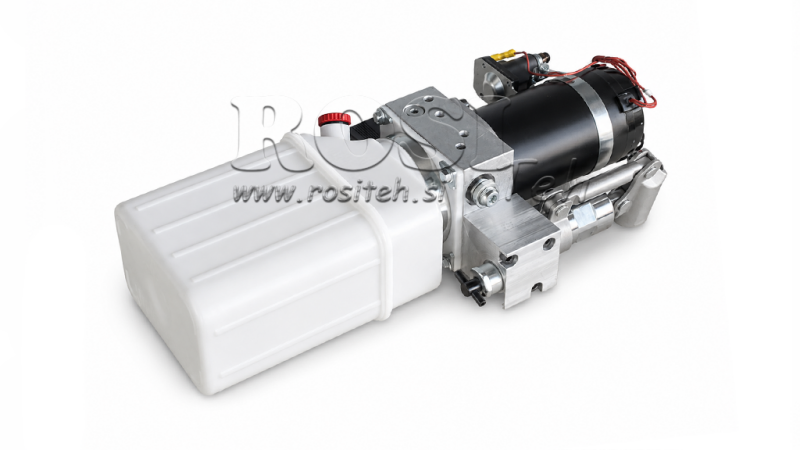 UNITÀ DI POTENZA IDRAULICA MINI 24V DC - 0.8KW = 0.5CC - 1.5 LITRI - UNITÀ A CORSO SINGOLO (PVC) CON POMPA MANUALE