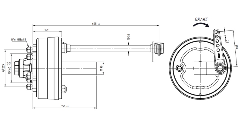 PUOLI-AKSELIT JARRUILLA 3.600 KG P.250 MM