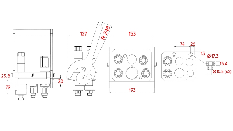 MULTI-FASTER LIITIN 3PLV 5SUUNTAINEN BSP 3×3/8 2×9/16 LIIKKUVA OSA