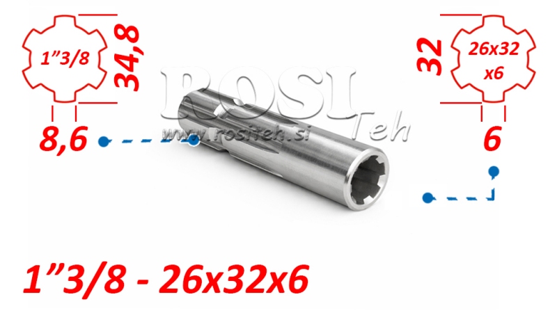 KARDANSKI NASTAVEK iz 26x32x6 (6 zob) na 1-3/8 (145 mm)