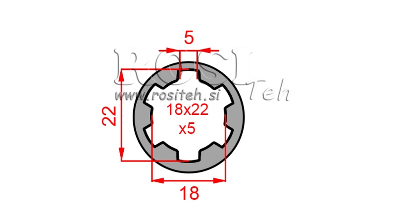 KARDANADAPTERI HOLKKI 18x22x5 (6 URAA) (50 mm)