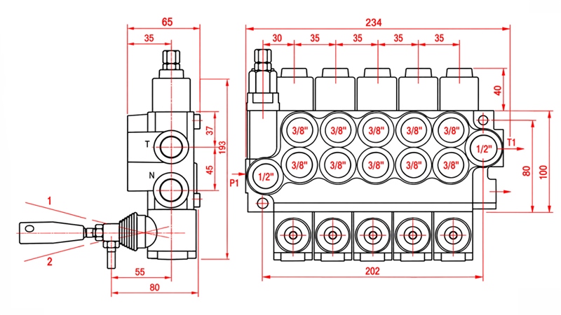 HYDRAULINEN KÄSIVENTTIILI – 5-LOHKOINEN SUUNTAVENTTIILI 5xR40 ECO