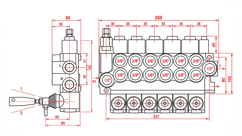 HYDRAULINEN KÄSIVENTTIILI – 6-LOHKOINEN SUUNTAVENTTIILI 6xR40 ECO