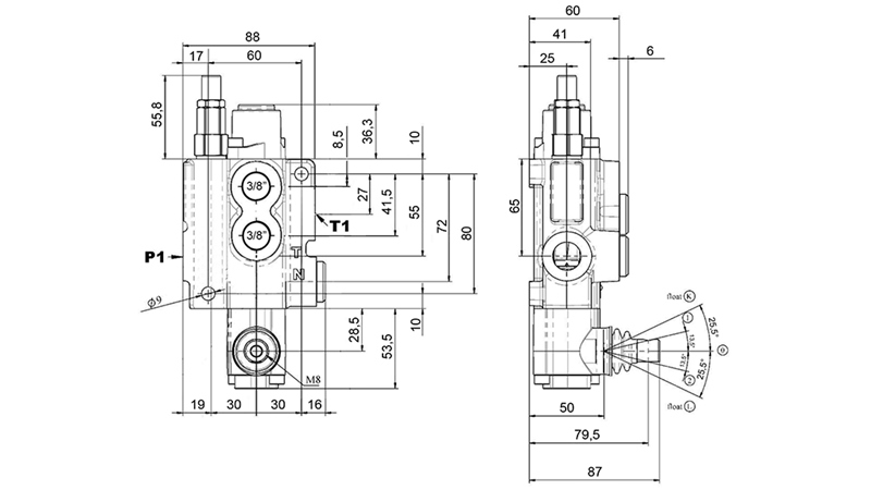 MANUAALINEN HYDRAULINEN VENTTIILI MONOBLOKKI 1xZ50