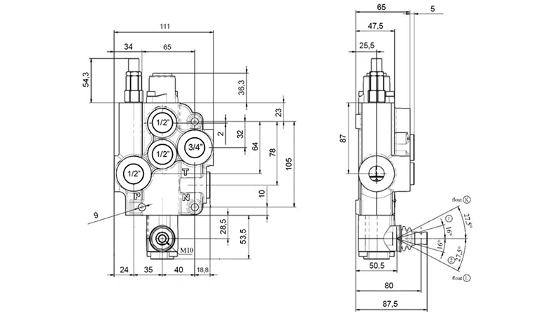 MANUAALINEN HYDRAULINEN VENTTIILI MONOBLOKKI 1xZ80