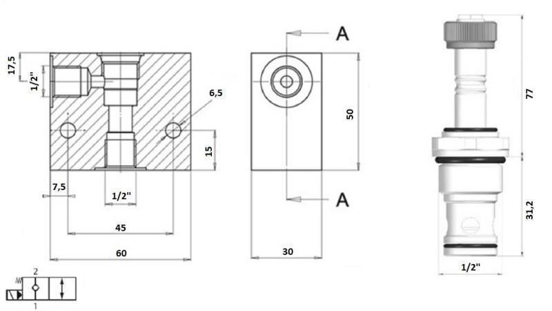 2-IRÁNYÚ SZELEP 1/2 (NC) 12V - 60L - diagram