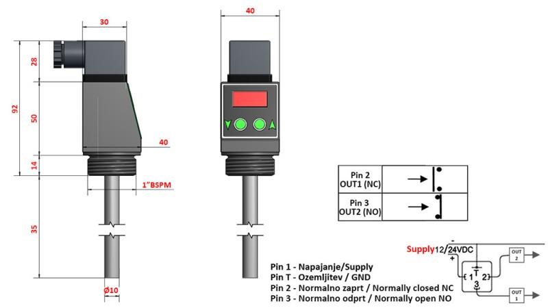 TERMOSTAT S PRIKAZOVALNIKOM XT51V 0-100°C l-50mm