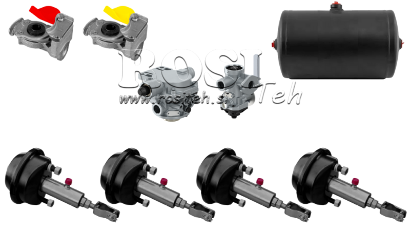 SET DI FRENI IDRAULICI AD ARIA PER RIMORCHIO COMPLETO SISTEMA A DOPPIO CIRCUITO 4 CILINDRI