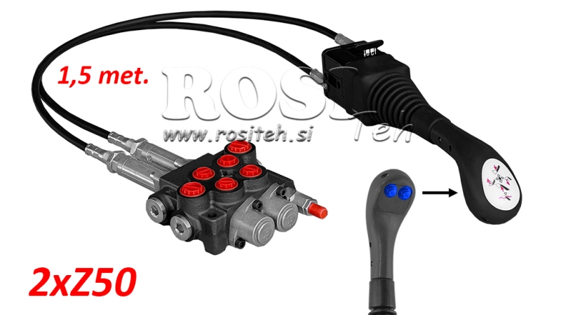 JOYSTICK 2x PAINIKE - BOWDEN VAIJERI 1,5 m + HYDRAULINEN VENTTIILI 2xZ50