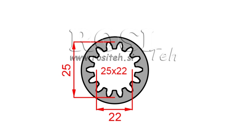 PTO GEAR 25X22 14 TEETH D35 L45