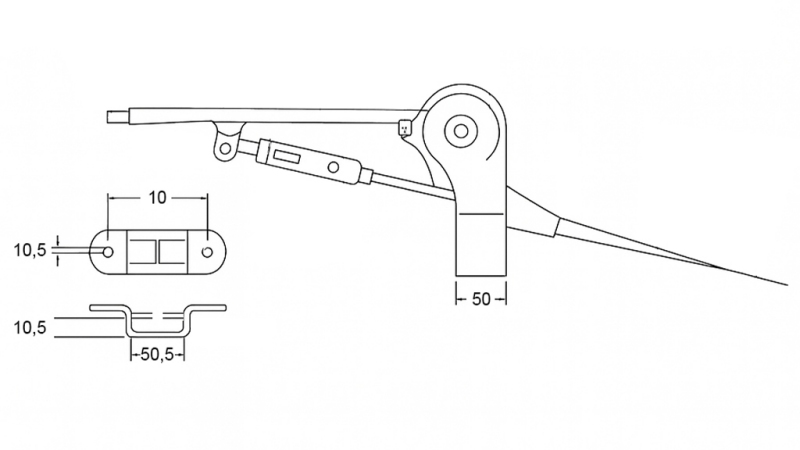 PÓTKOCSI-FÉK HÚZÓKARJA KOMPLETT 2,3m ACÉLLAL