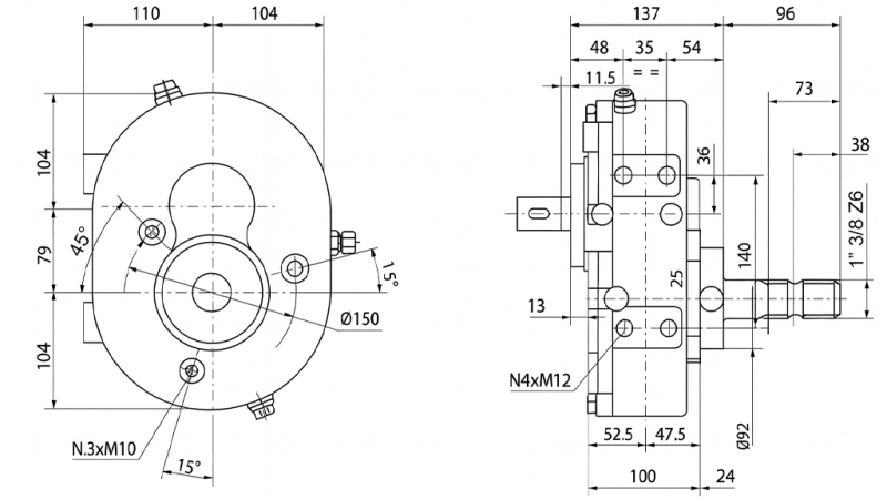 UMKEHRGETRIEBE INVERSION A-3A 1:1 (30HP-22,1kW)