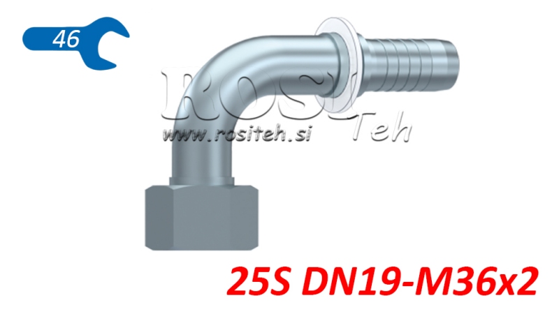 HYDRAULIC FITTING DKOS 25 WITH FEMALE ELBOW 90 DN19-M36X2