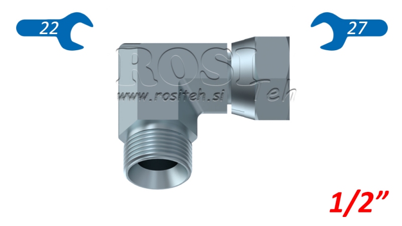 COUDE HYDRAULIQUE 90° BSP COURT ÉCROU ROTATIF-MÂLE 1/2