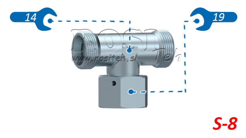 HIDRAULINIS T-JUNGIMAS S-8 SU CENTRINE PASUKAMA VERŽLE M16X1,5