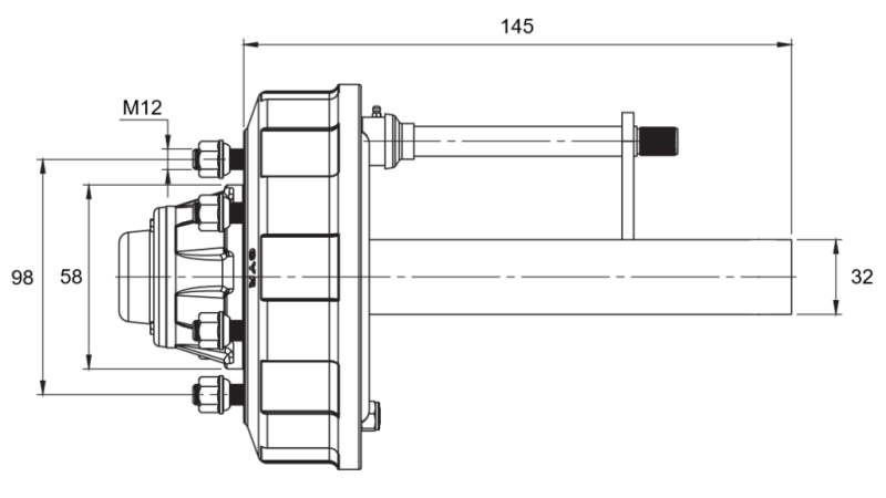 PUOLIAKSELI JARRUILLA - 450 kg (4 RUUVIA) - 145 mm