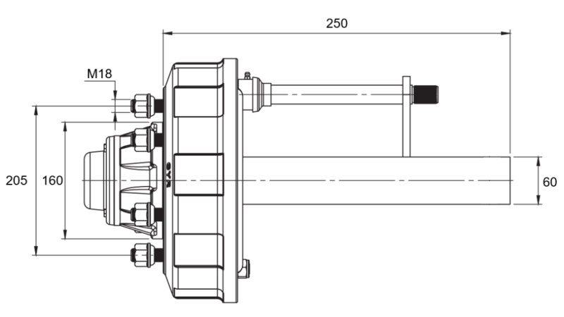 HALVAXEL MED BROMSAR - 2700 kg (6 SKRUVAR) - 250 mm