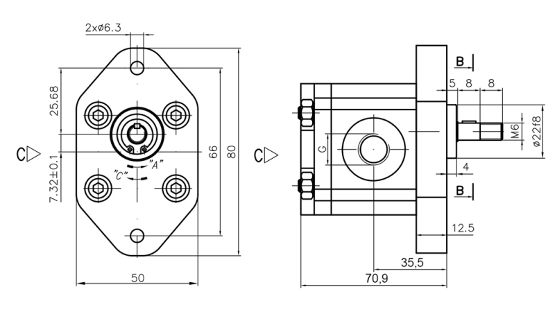 HIDRAULISKĀ SŪKNIS 00C2X032 GR.0 - 2cc - LABĀ