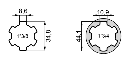 ZAPFWELLEN ANSATZ MIT STIFT VON 1”3/4  AUF 1”3/8