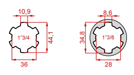 КАРДАНЕН АДАПТЕР С ЩИФТ ОТ 1-3/8 КЪМ 1-3/4 (165 mm)