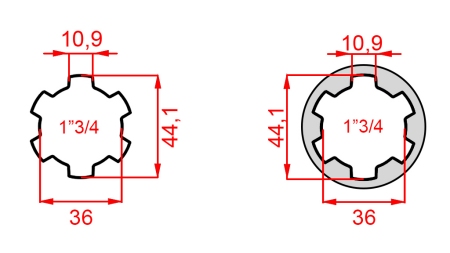 ZAPFWELLENADAPTER MIT BOLZEN VON 1-3/4 AUF 1-3/4 (165 mm)