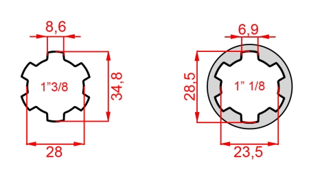 KARDANO ADAPTERIS IŠ 1-1/8 Į 1-3/8 (140 mm)
