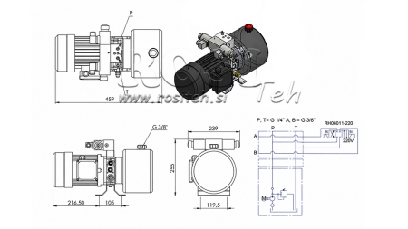 MINI HIDRAULIKUS AGGREGÁTOR 380 V AC (0,75 kW) - 3,7 cc - 5,2 lit/min - tank 4 lit