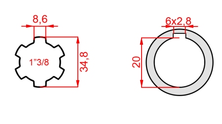 KARDANADAPTER 1-3/8 - AVA fi 20 mm (145 mm)